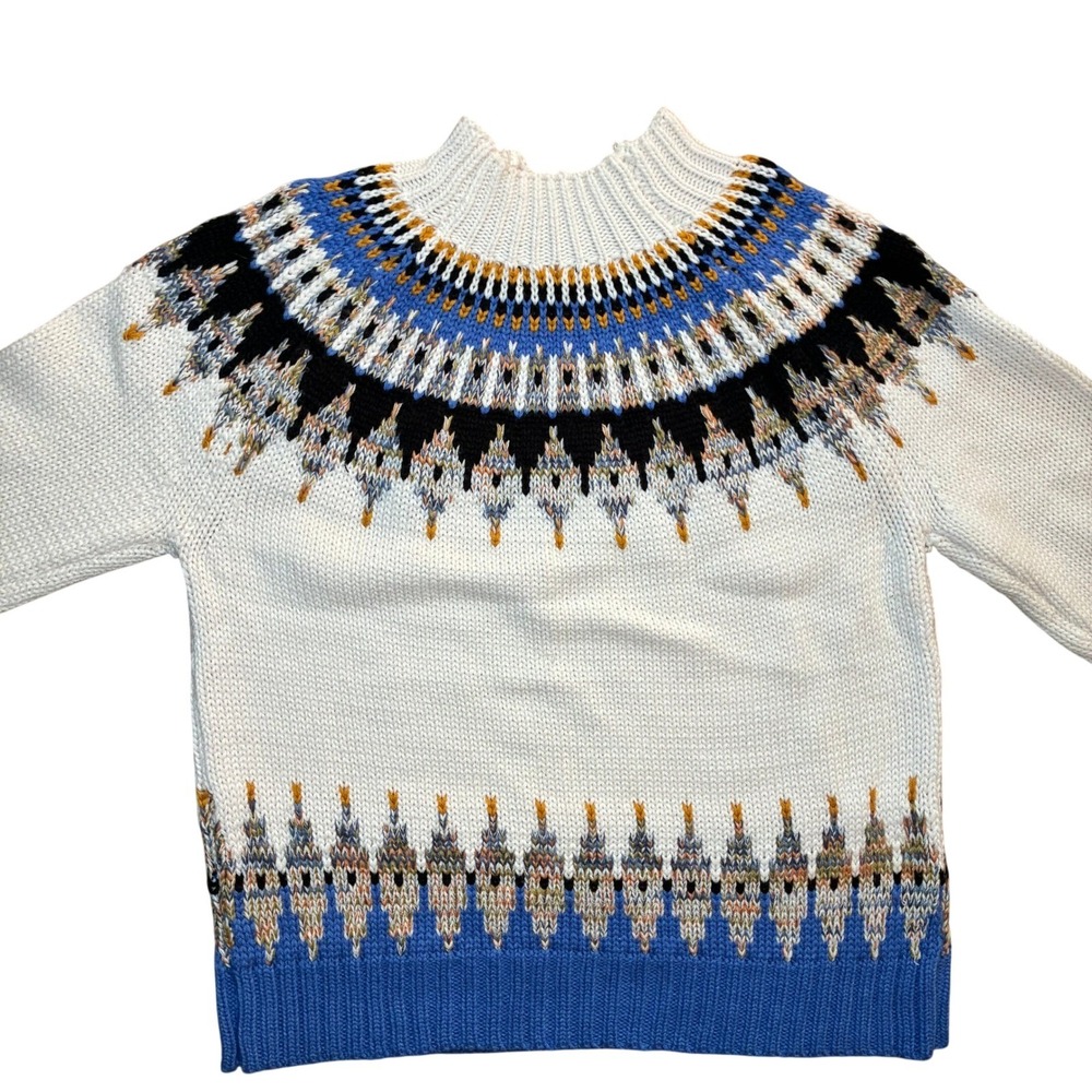 Cocobleu Fair Isle Nordic Knit Sweater Geometric Cowl Neck Women Large Cozy Boho
